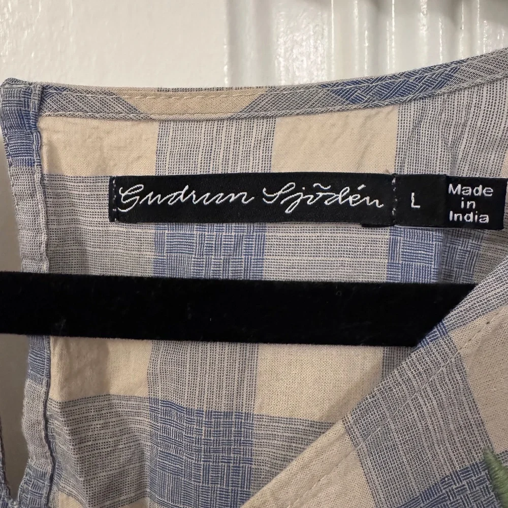 Large Gudrun Sjoden blue & cream gingham dress with embroidery - Picture 5 of 7